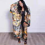 Ups Women Coat Beach Print Floral Long Coats Open Stitch Full Sleeve Loose Casual Elegant Knee Length Outerwear 2024-Outfit