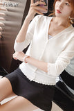 Elegant Ruffle Knitted Cardigan Women Coat Solid 2023 Spring Fashion V Neck Long Sleeve Sweater Coat Tops Femme Red