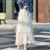 Elastic Black Tulle Skirts Women 2023 Elegant High Waist A Line Casual Faldas Korean Style Pink Y2k Long Pleated