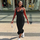 Women's Wear 2024 Summer New Fashion Personality Sling Open Back Wood Ear Knit Slim Long Skirt-Outfit