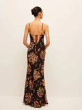 2025 New Sling Print V-Necked Trousers Short-Sleeved Women's Waist French