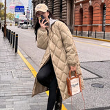 Diamond Cotton Clothes Female Long Winter 2024 New Knee Live Hat Oversize Port Wind Loose Down Cotton-Padded Jacket Tide-Outfit