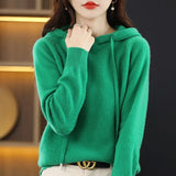 Toloer Early Autumn Hoodie Sweater Female Korean Version Loose Show Thin Knit Hoodie Lazy Retro Knit Hoodie Tide-Outfit