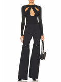 Toloer Horn Trousers 2024 Spring / Summer New High Waist Show Thin Design Sense Belt Splicing Solid Color Slim All-Match Pants-Outfit