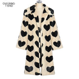 2021 Winter Women Warm Faux Fur Coat Love Pattern Women Long Coat Turn Down Collar Women Warm Plush Coat Classic Coat