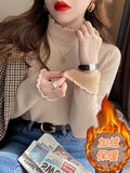 Sense Half Turtleneck Sweater Autumn And Winter Soft Waxy Bottom Shirt Female Long Sleeves Inside The Foreign Atmosphere Feeling Joker Jacket-Outfit