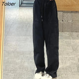Khaki Black Wide Leg Pants for Women 2023 Drawstring Loose Harajuku Trousers Woman Streetwear High Waisted Pants