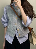New Temperament Gentle Retro Wool Knitted Vest Women Autumn New Gray Wooden Buckle Sleeveless