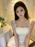 Sexy Dresses Women Sleeveless Bow Sqaure Collar Backless Solid Slim French Style Chic Party Dress Ladies Elegant-Outfit