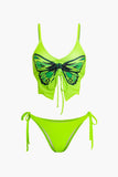 Butterfly Pattern Lace Up Bikini