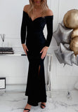 Winter Elegant Swewtheart Off Shoulder Long Sleeve Slit Evening