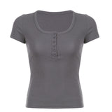 Toloer Spring 2023 New Hot Girl Wind Pure Color Simple Door Single Row Short Sleeve T-Shirt Jacket Female-Outfit