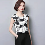 Blouse 2021 Fashion Summer Sexy Casual Silk Shirts Women Printed Blouse Shirt Tops Party Girls Blusas Femininas D733