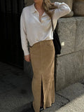 Sued Brown Maxi Skirt-Outfit