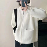 Zipper Solid Color Design Sense Sweater Cardigan Women's 2024 Autumn And Winter New Korean Style Loose Leisure-Outfit