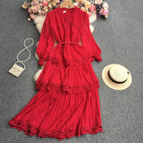 Net Color Chiffon Long-Sleeved Cake Skirt-Outfit
