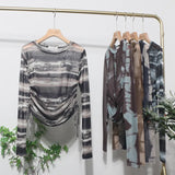 Collar Tie-Dye-Print Slim Long-Sleeved T-Shirt T-Shirt T-Shirt With Sunscreen