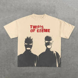 War Girl Graphic Print T-Shirt Y2K Vintage Loose-Sleeved Round-Collar Cotton Top Gothic Street Men's Wear-Outfit