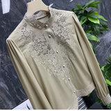 Silk Embroidered Shirt Women's 2023 Early Spring New Court Style Hollow-Out Shirt Socialite Temperament-Outfit