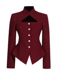 Toloer Sexy Wind Suit Jacket Female Autumn 2024 The New Standing Collar Hollow High Sense Long Sleeve Women's Small Suit-Outfit