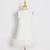 Toloer Design Sense Solid Color A-Line Skirt 2024 Spring Round Collar Sleeveless Hem Ostrich Hair Decoration Loose Dress-Outfit