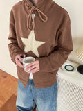 Vintage Star Patch Baggy Zip Up Hoodie-Outfit