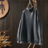 Literary And Art Retro Semi-High-Collar Sweater Women Loose Large Plate Type 2025 Autumn And Winter Casual Knitted Bottom