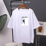 Cartoon Printed Cotton Summer T Shirts Women Soft Kawaii Loose Tees Female Plus Size Short Sleeve Tops for Lady