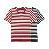 Homemade New Women's Classic Striped Short-Sleeved Knitted T-Shirt