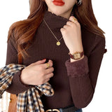 Sense Half Turtleneck Sweater Autumn And Winter Soft Waxy Bottom Shirt Female Long Sleeves Inside The Foreign Atmosphere Feeling Joker Jacket-Outfit