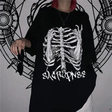 t-shirt female goth Top y2k Harajuku tops retro print skull bone Loose t-shirts with short sleeve anime graphic