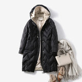 2024 Autumn Winter Korean Version Loose Down Jacket Women's Korean Version Hooded Loose Coat In The Thick Knit Cap White Duck Down-Outfit