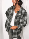The Ins Autumn Urban Leisure Long Sleeve Lapel Loose Female Shirt Plaid Wool Coat-Outfit