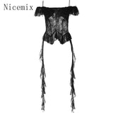 Girl White Lace Spliced Strap Tank Top Women Camisole Summer New Korean Irregular Slimming Ruffle Hollow Out Sexy Tops-Outfit