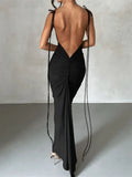 Women Sleeveless Lace-up Strap Sling Dress Summer Backless Ruched Party Long Dress V-neck Slim Fit Sexy Vestidos 2023-Outfit