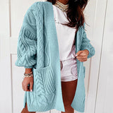Cardigan for Women Oversized Lantern Sleeve Knitted Sweater Ladies Autumn Winter Sweater Coat Warm Twist Loose Long