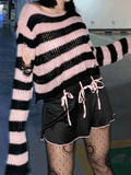 Distressed Striped Crop Sweater-Outfit