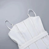 White Stripe Corset Frill Midi Dress-Outfit