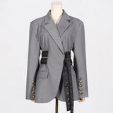 Toloer Jacket Female 2024 Autumn Dress New Fashion Temperament Side Belt Waist Advanced Sense Splicing Long-Sleeved Suit-Outfit