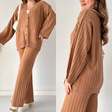 Autumn New Fashion Pure Color Loose Knitted Shirt Top Two Sets Of