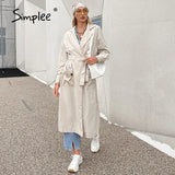 Simplee Causal light tan autumn women trench coat Split joint elegant long sleeve coat Plaid long coat with belt
