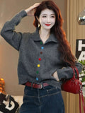 Toloer Goods Color Single Row Buckle Long-Sleeved Top Women Soft Glutinous Comfortable Warm Autumn And Winter Thin Thick Sweater