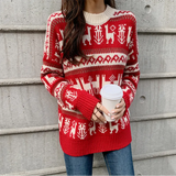 Women Korean Christmas Vintage Red O-Neck Twist Loose Casual Korean Knitting Pullovers Thicked Warm