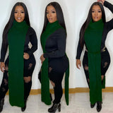 Turtleneck Side Slit Long Sweater Top 1028-0-Outfit