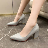 And Summer Korean Version Of Thick Heel Single Shoes Net Red Sexy Professional High Heels Gentle Style Dress 35-43
