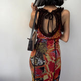 Toloer Women's Summer New French Oil Painting Print Vintage Dress Sexy U-Neck Fishtail Sling Dress Woman-Outfit