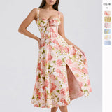 New Sexy Bare Back Sling Dress Holiday Breeze Flower Fork Long