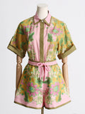 2025 New Unique Printed Design Shirt Top + Casual Shorts Niche Fashion Set