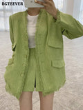 Vintage Ladies 2 Pieces Blazer Set V-Neck Single-Breasted Tassels Jackets & High Waist Skirt Shorts Women Skirt