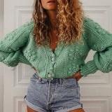 Ardm Fashion Women Sweaters Elegant Fur Pompon Gem Button Knitted Cardigan Sweater Vintage Winter Female Outerwear Chic